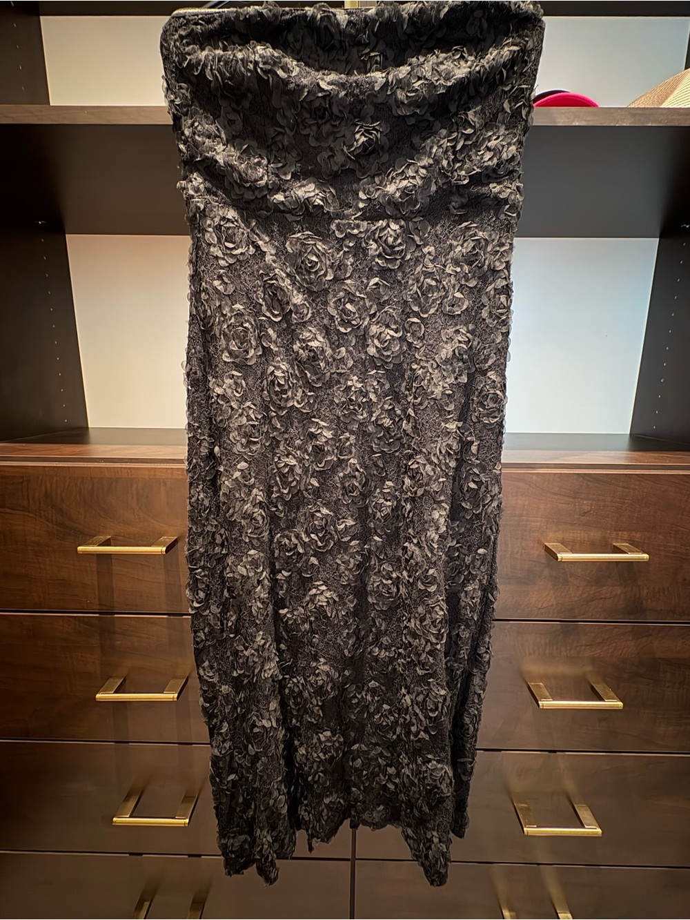 Lulu's Black Strapless Rosette Maxi Dress